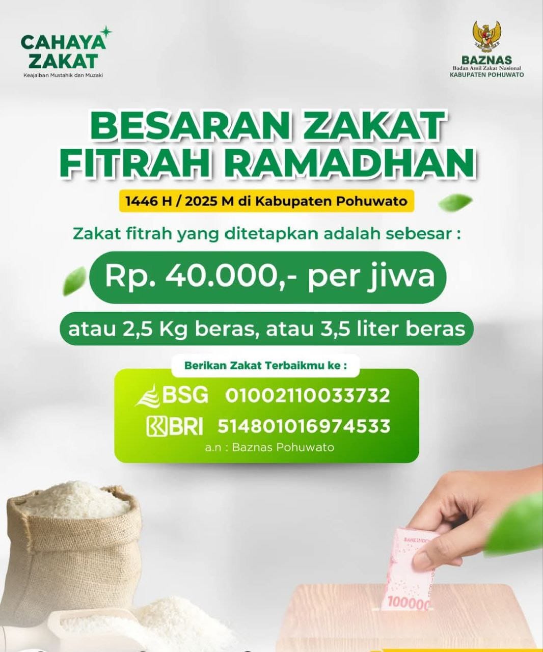 grafis: Besaran Zakat Fitrah 1446 H Wilayah Kabupaten Pohuwato