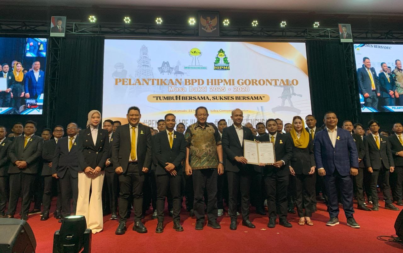 Pelantikan Badan Pengurus Daerah (BPD) Himpunan Pengusaha Muda Indonesia (HIPMI) Provinsi Gorontalo masa bakti 2025–2028, Kamis, 22 Mei 2025, di Azlea Convention Center, Kota Gorontalo. ( Foto: Fahri)
