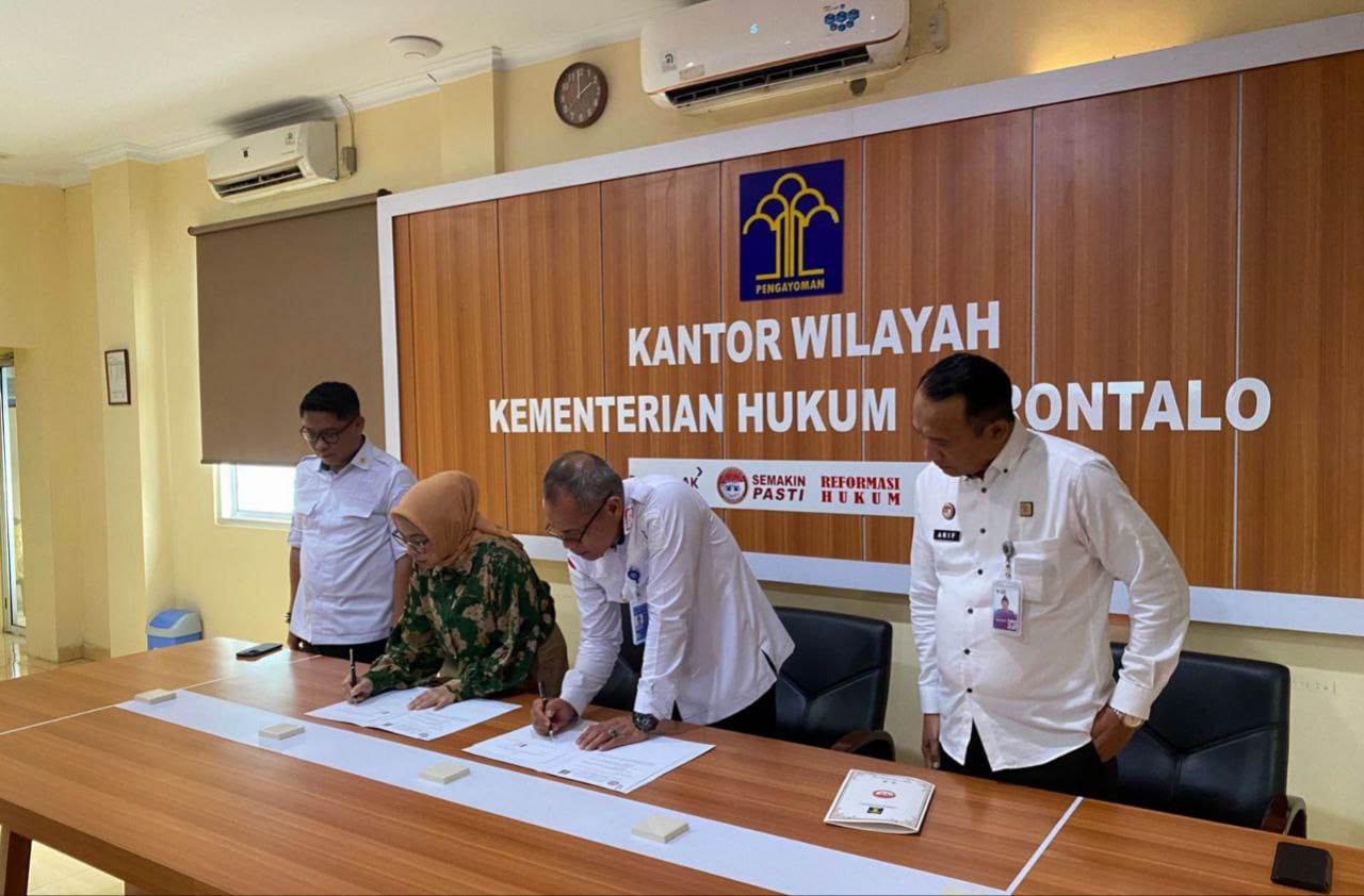 Universitas Bina Taruna (UNBITA) Gorontalo resmi menjalin kerja sama strategis dengan Kantor Wilayah Kementerian Hukum dan HAM (Kanwil Kemenkumham) Provinsi Gorontalo ( Foto: Hms)