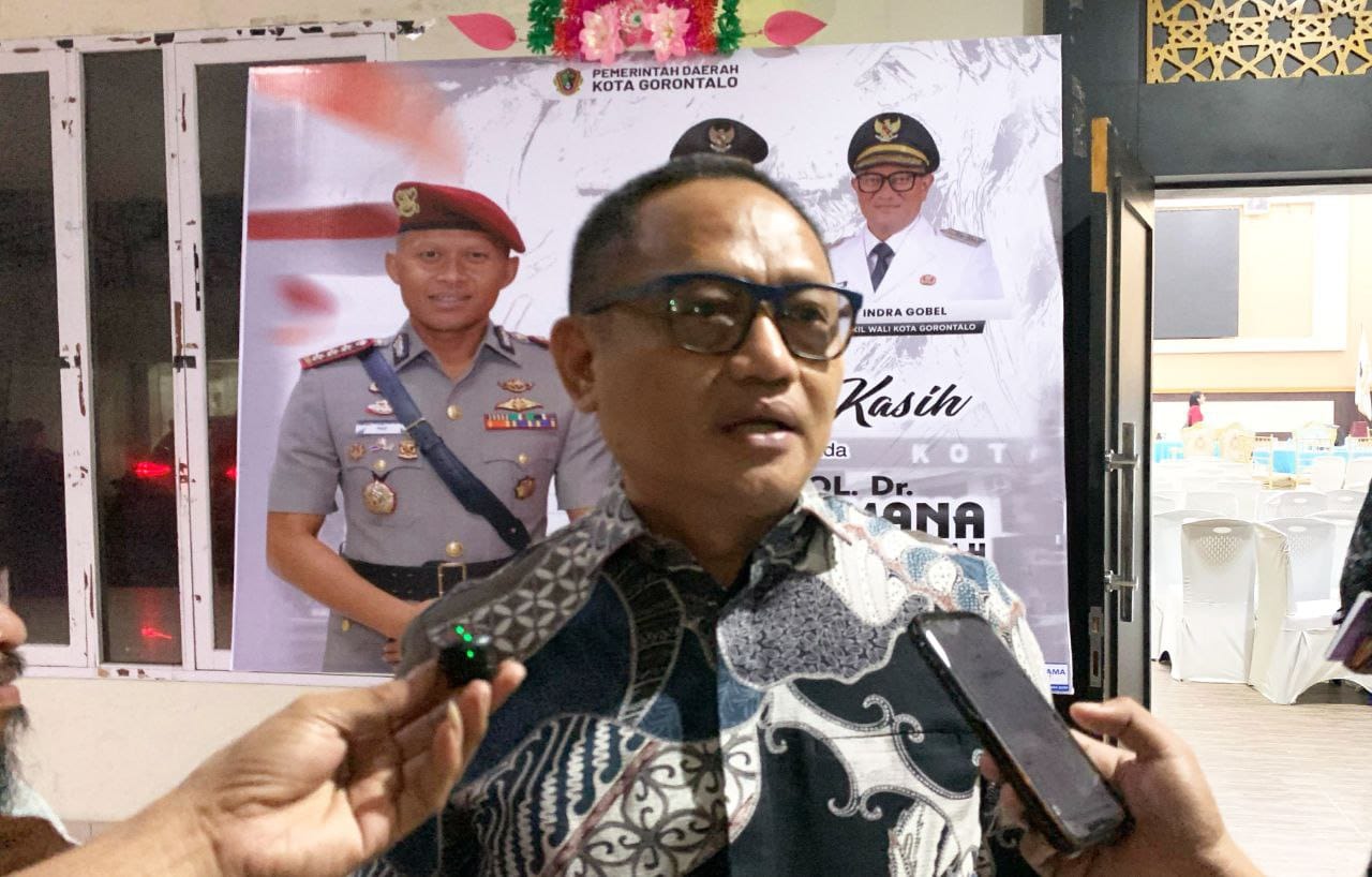 Ketua DPRD Kota Gorontalo, Irwan Hunawa pada acara ramah tamah dan pisah sambut Kapolresta Gorontalo Kota, Minggu, 6/7/ 2025. ( Foto : Hadi)