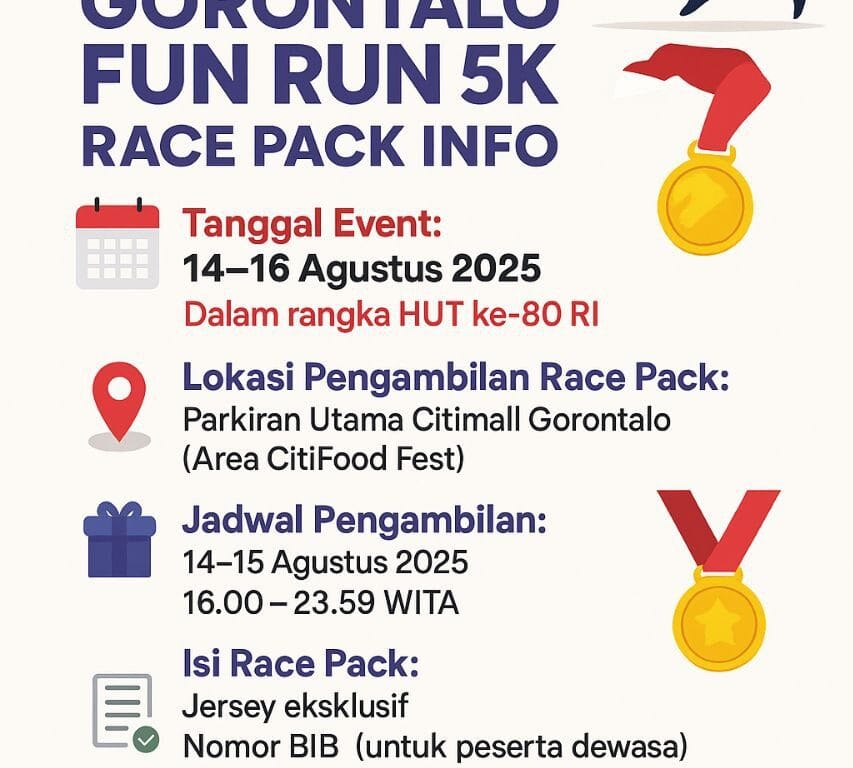 Gorontalo Fun Run 5K Umumkan Jadwal dan Syarat Pengambilan Race Pack, Hadiah Utama Motor