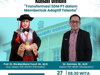 Manifestasi SDM Adaptif, FEB UBM Gorontalo Hadirkan  Guru Besar UNHAS dalam Kuliah Umum