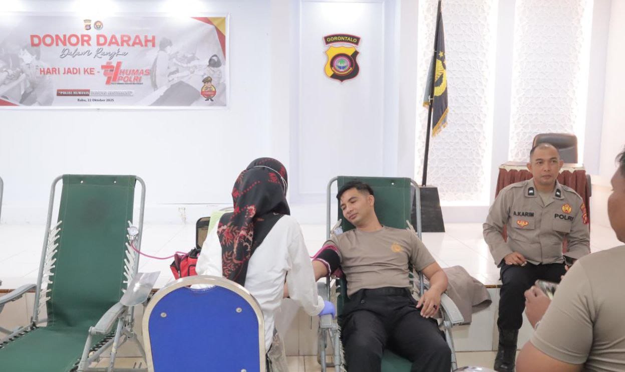 Polresta Gorontalo Kota Rayakan HUT Humas Polri ke-74 dengan Aksi Donor darah