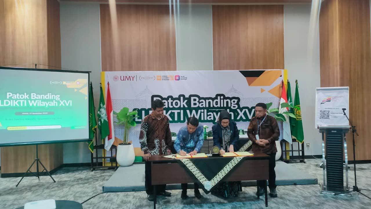 Penandatanganan MoU antara UBM Gorontalo dengan UMY dalam rangkaian Patok Banding LLDikti Wilayah XVI di Yogyakarta. (Foto: Karlina)