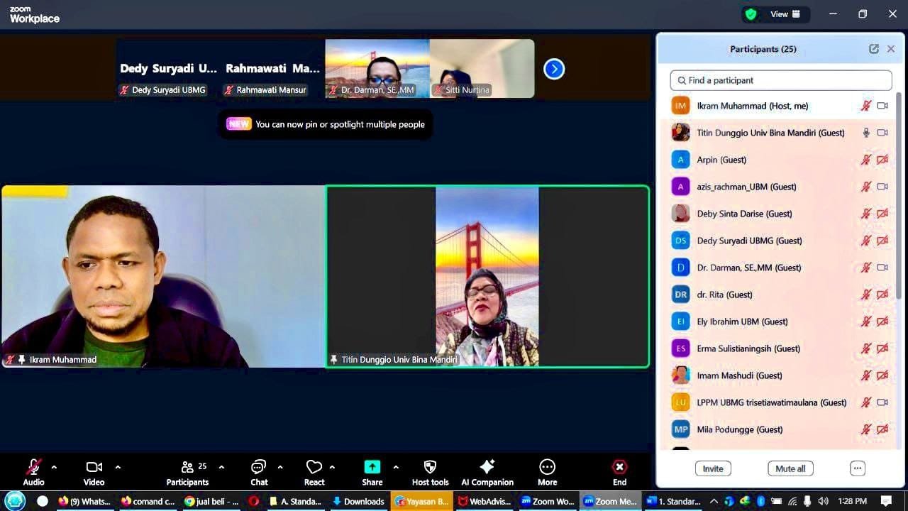 BPMA UBM Gorontalo Gelar Uji Publik Rancangan Standar Mutu Pendidikan 2026–2030 melalui aplikasi Zoom Meeting pada Sabtu (22/11/2025).