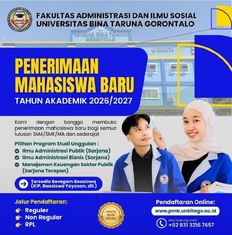 Flayer : Penerimaan Mahasiswa Baru Fakultas Administrasi dan Ilmu Sosial UNBITA Gorontalo